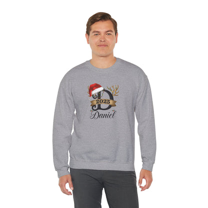 Personalized Christmas Monogram Sweatshirt — Antlers, Santa Hat & Lights