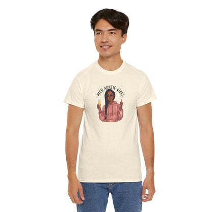 Rich Auntie Vibes T-Shirt — Black Woman Champagne Graphic