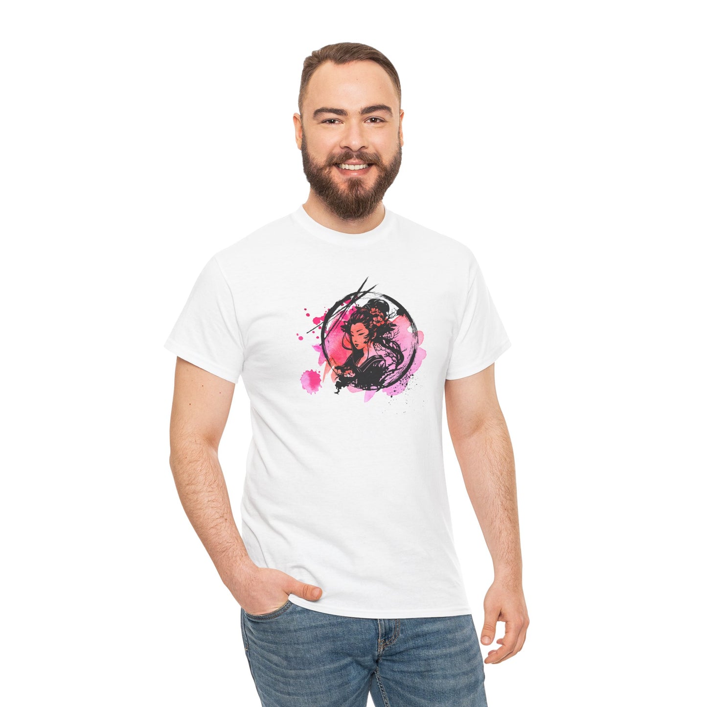Geisha Graphic Tee — Pastel Pink Japanese-Inspired Shirt