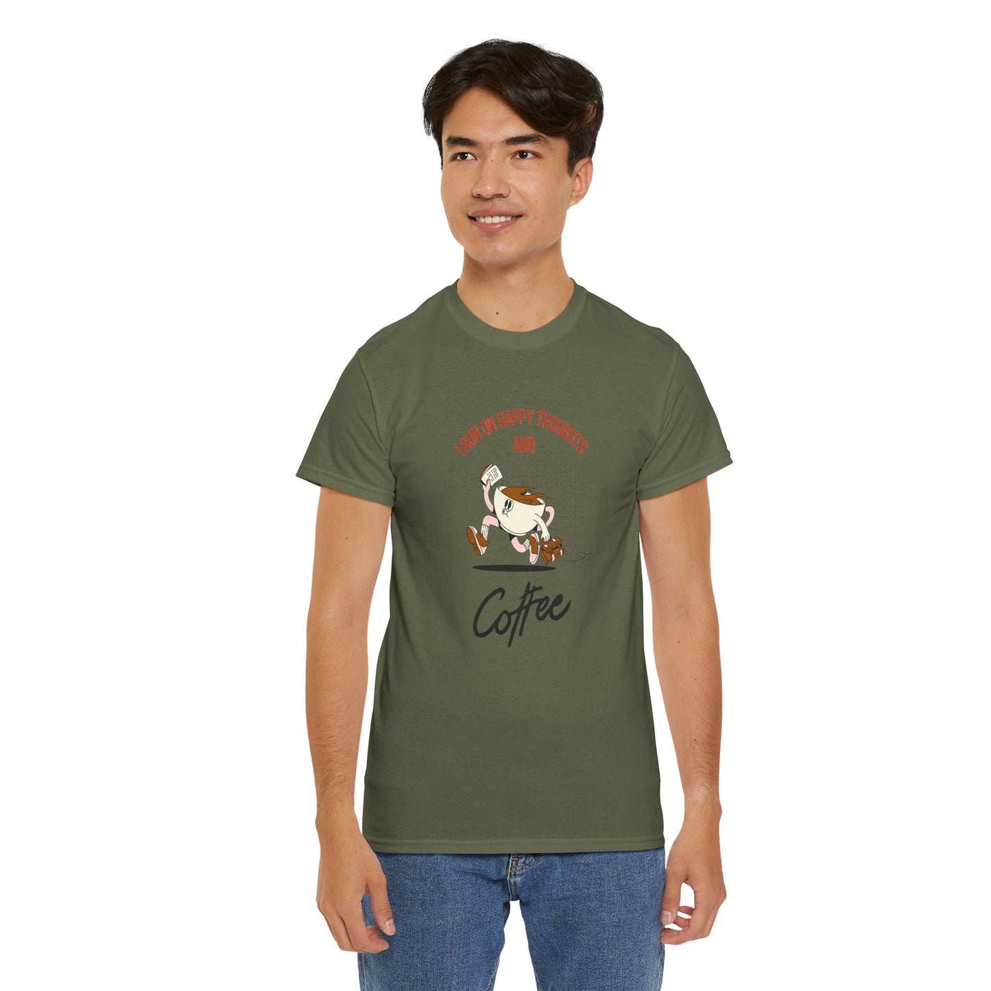 Coffee Lover Tee - Happy Thoughts and Coffee Unisex Heavy Cotton Tee