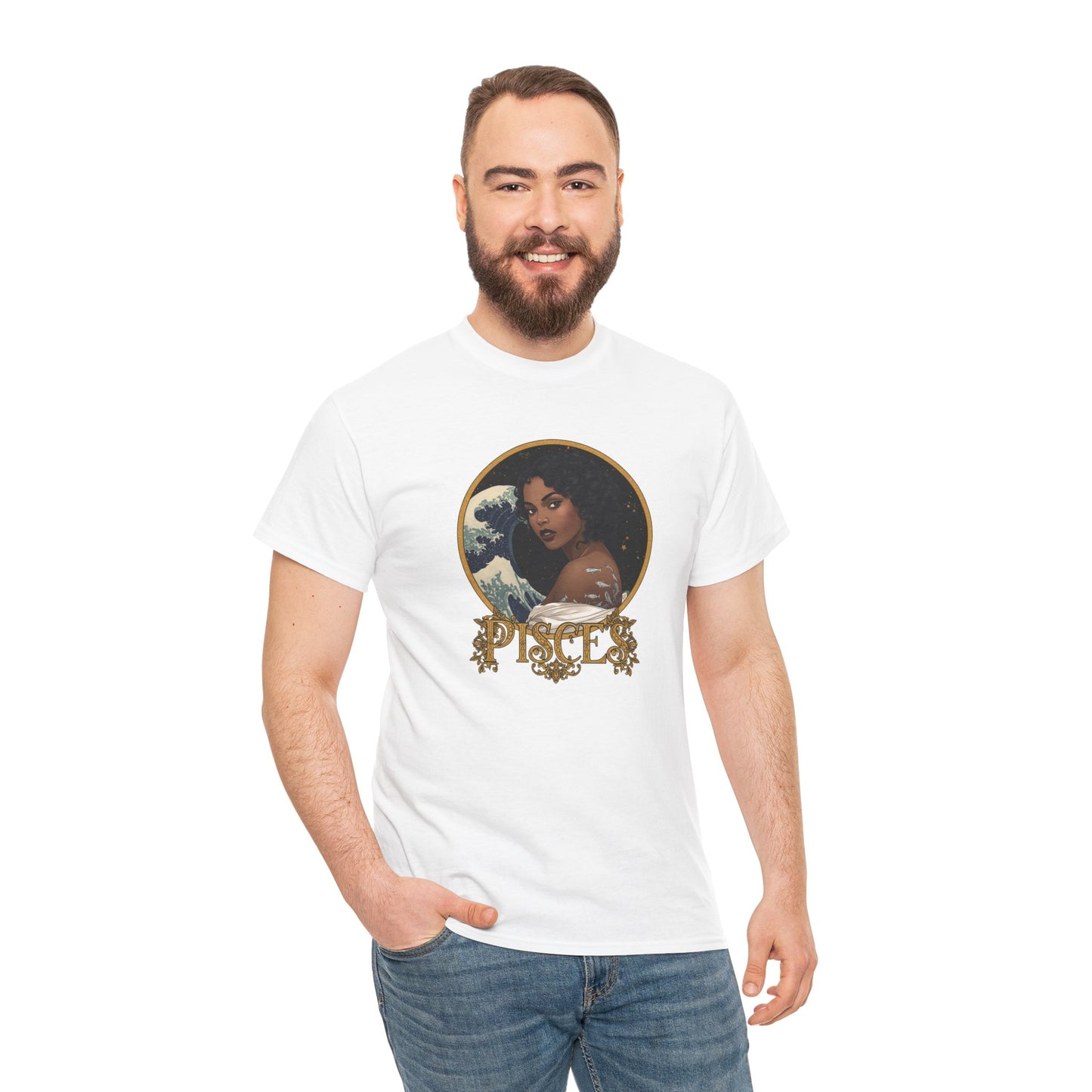 Pisces Art Nouveau T-Shirt — African American Woman with Silver Fish Tattoo
