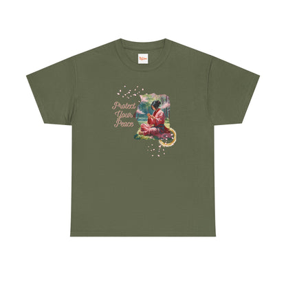 Protect Your Peace Unisex Tee - Woman Kneeling in Forest Graphic