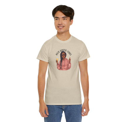 Rich Auntie Vibes T-Shirt — Black Woman Champagne Graphic