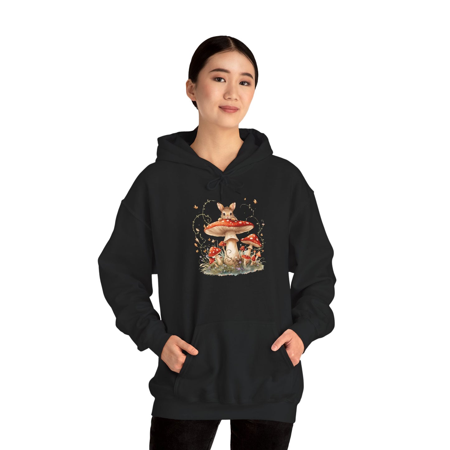Mushroom Bunny Hoodie — Red-Capped Mushroom Graphic Sweatshirt