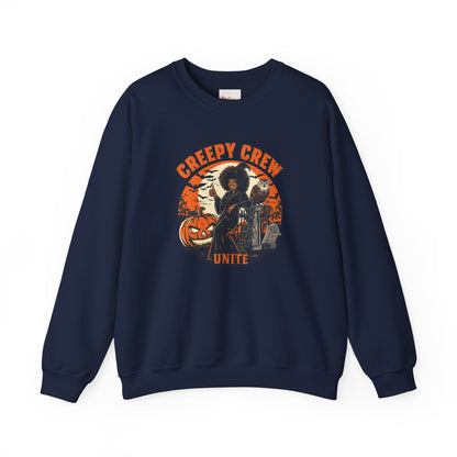 Creepy Crew Unite Witch Sweatshirt — African American Witch Pumpkin Graveyard