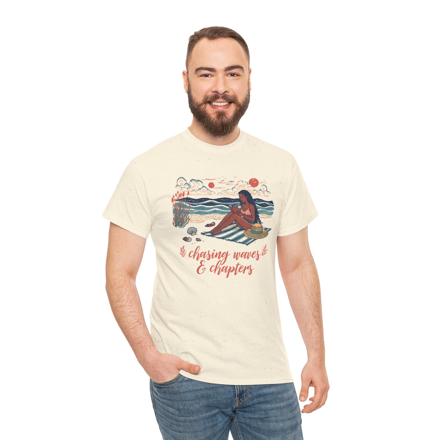 Surfing Sketch Tee — "Chasing Waves & Chapters" Beach Graphic T-Shirt