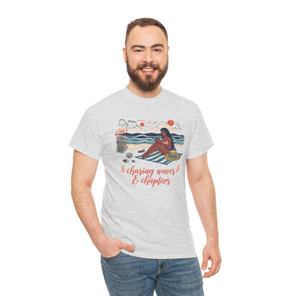 Surfing Sketch Tee — "Chasing Waves & Chapters" Beach Graphic T-Shirt