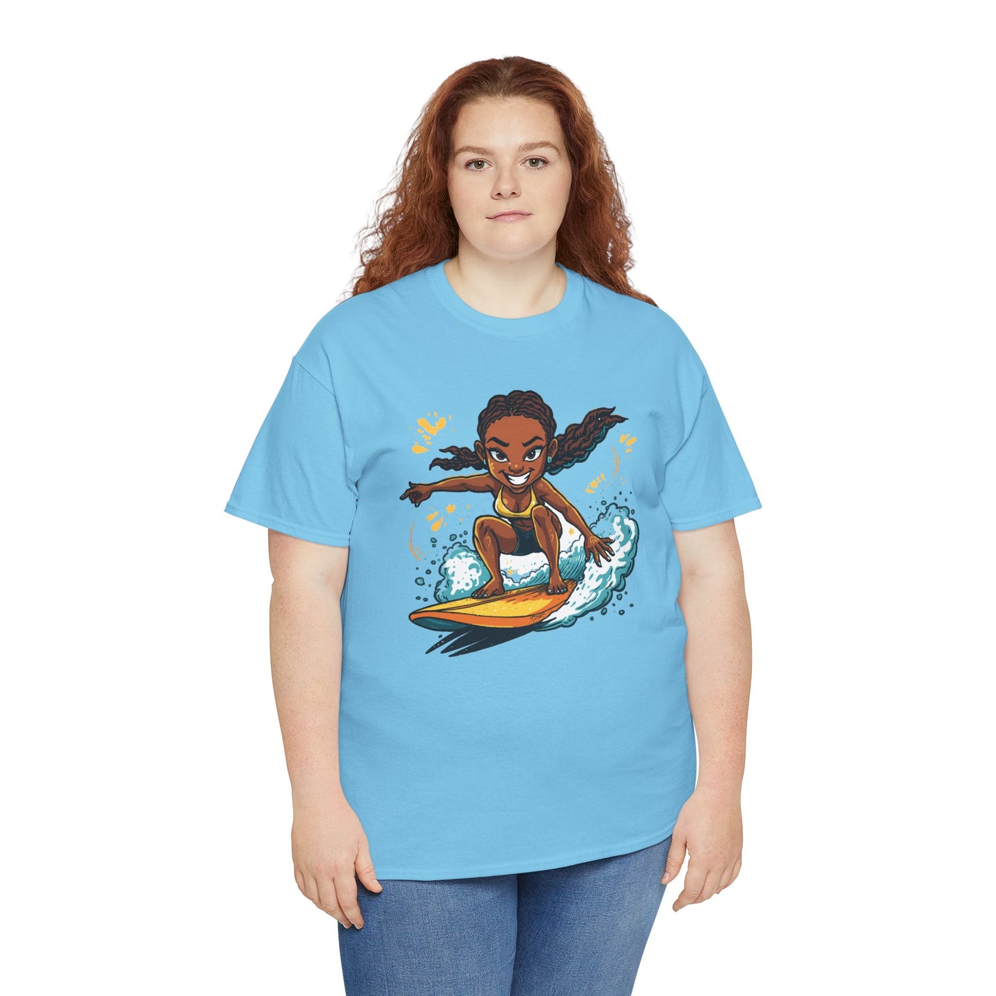 Surf Girl T-Shirt — Cute Cartoon Female Surfer Graphic Tee
