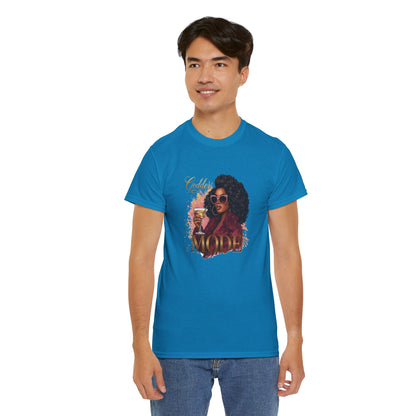 Goddess Vibes Tee — Black Woman in Burgundy Fur Holding Champagne