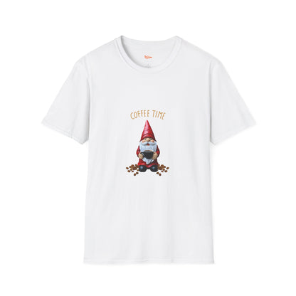 Coffee Time Unisex T-Shirt - Gnome Holding a Cup of Coffee Graphic