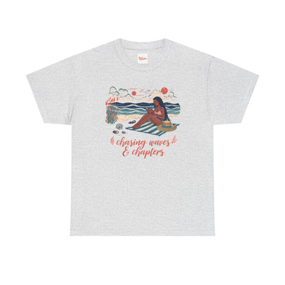 Surfing Sketch Tee — "Chasing Waves & Chapters" Beach Graphic T-Shirt