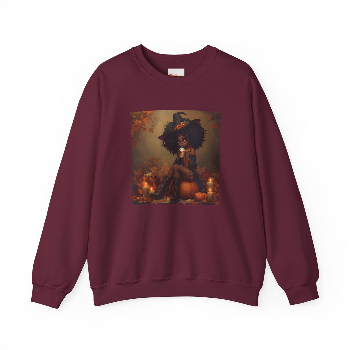Black Witch Pumpkin Spice Latte Sweatshirt, Halloween Crewneck Jumper