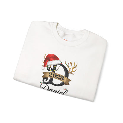 Personalized Christmas Monogram Sweatshirt — Antlers, Santa Hat & Lights