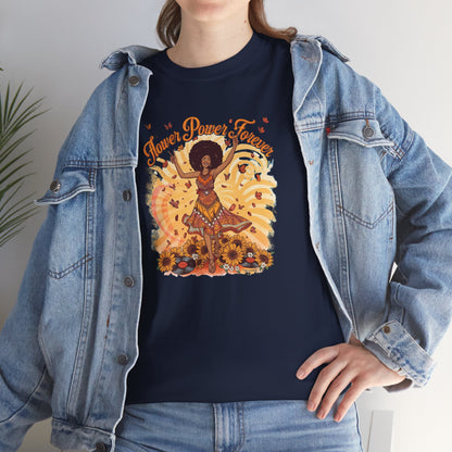 Flower Power Forever Tee — 70s Afro Vintage Floral & Vinyl Graphic T-Shirt