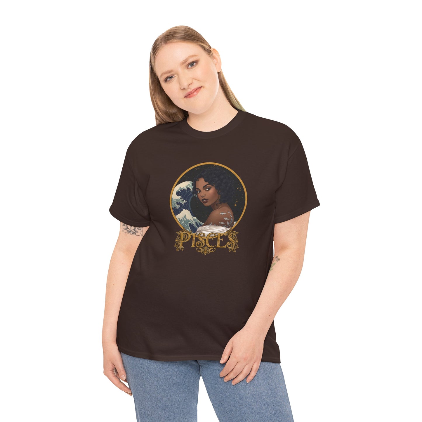 Pisces Art Nouveau T-Shirt — African American Woman with Silver Fish Tattoo