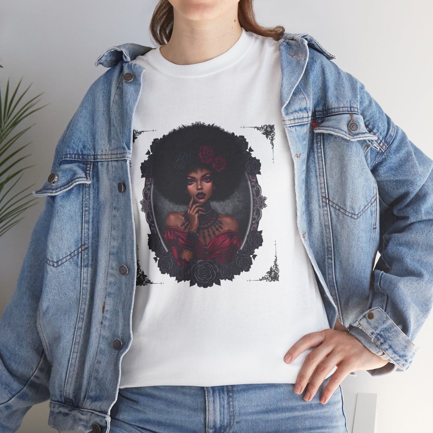 Gothic Afro Rose T-Shirt — Gothic Black Woman Graphic Tee