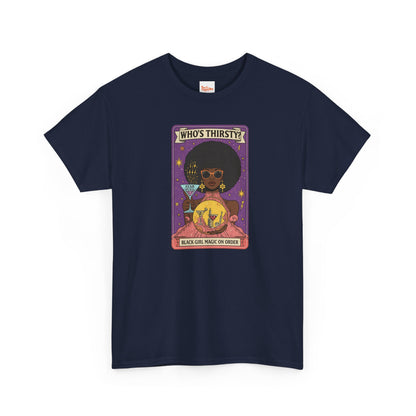 Tarot 'Who's Thirsty?' Graphic T‑Shirt — Retro Afro Witch Cocktail Design