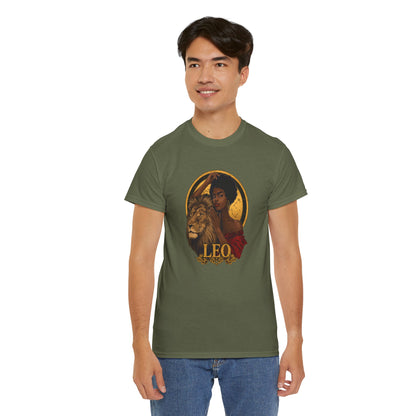 Leo Zodiac Art Nouveau T-Shirt — African American Woman & Lion Graphic