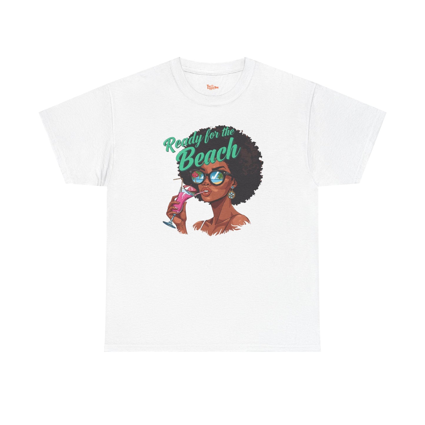 Ready for the Beach Tee — Afro Woman Sunglasses & Cocktail Graphic