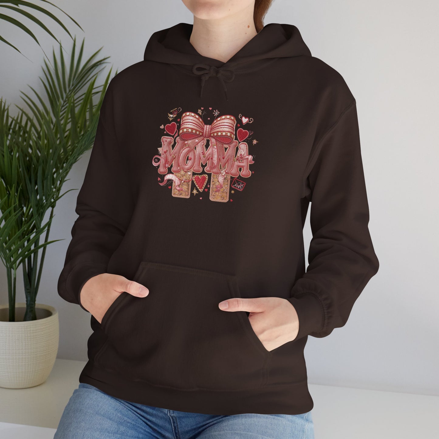 Momma Pink Ribbon Heart Hoodie — Breast Cancer Awareness Sweatshirt