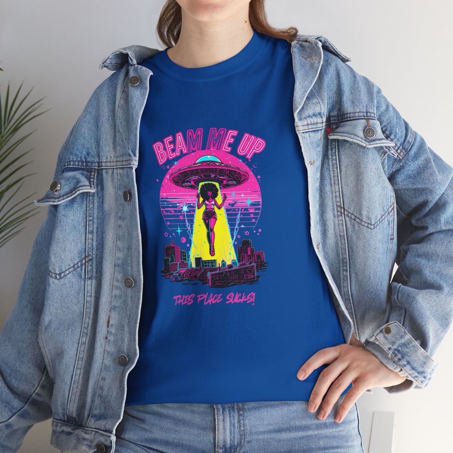 Beam Me Up T‑Shirt — Black Woman Teleport Graphic Tee