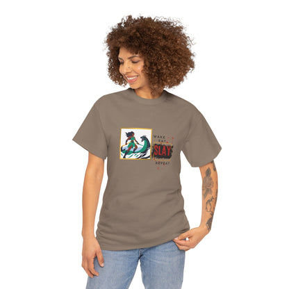 Wake Eat Slay Repeat Unisex Tee - Black Woman Sea Monster Graphic