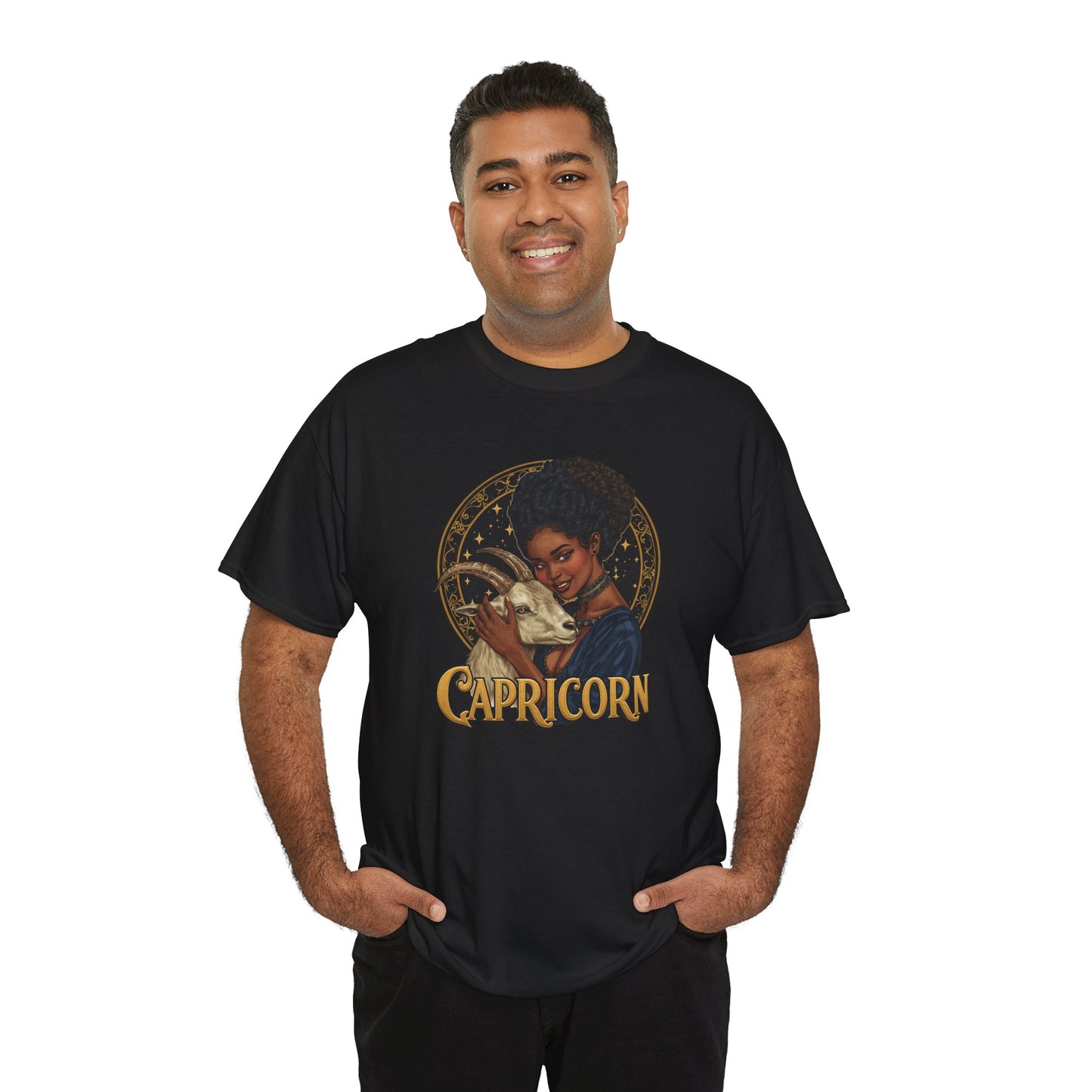 Capricorn Art Nouveau Tee — African American Woman with Goat Zodiac Graphic