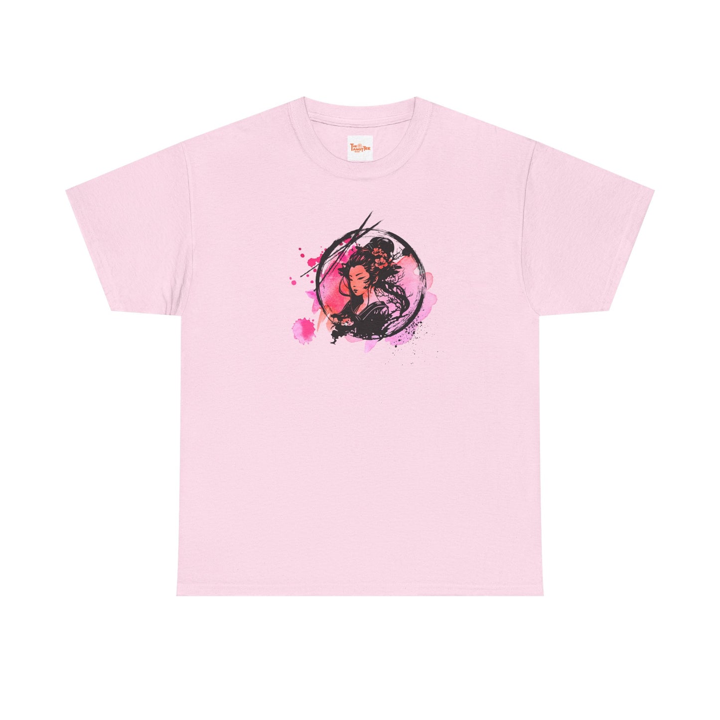 Geisha Graphic Tee — Pastel Pink Japanese-Inspired Shirt