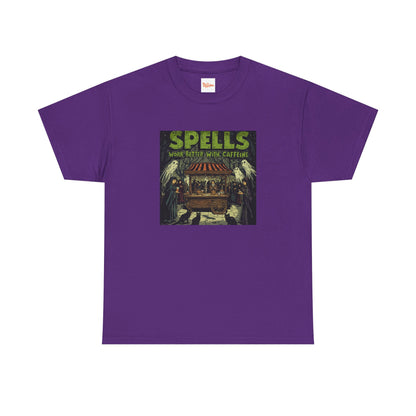 T-Shirt Spells Work Better with Caffeine Gothic Witches Animals Tee