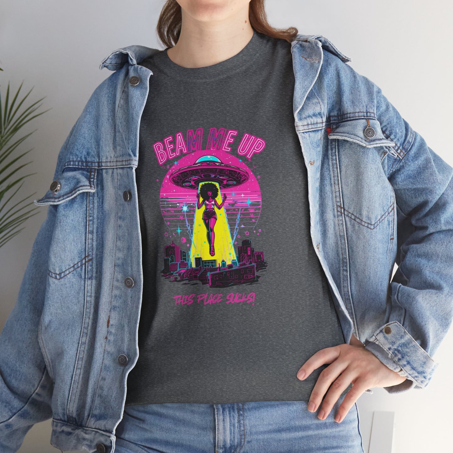 Beam Me Up T‑Shirt — Black Woman Teleport Graphic Tee
