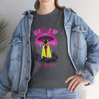 Beam Me Up T‑Shirt — Black Woman Teleport Graphic Tee