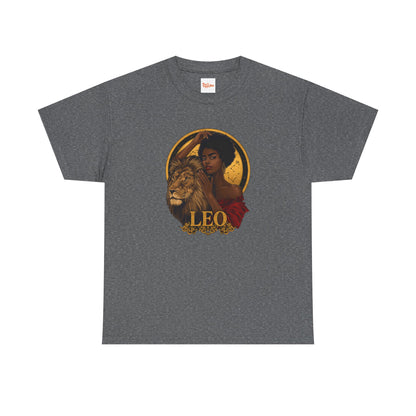 Leo Zodiac Art Nouveau T-Shirt — African American Woman & Lion Graphic