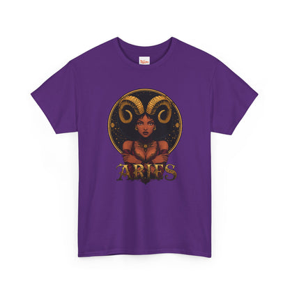 Aries Art Nouveau Tee — African American Woman with Ram Horns Zodiac Graphic