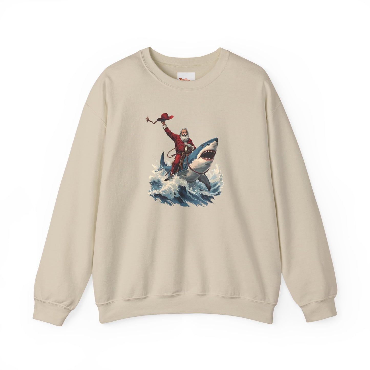 Santa Riding a Shark Sweatshirt — Funny Holiday Shark Claus Crewneck