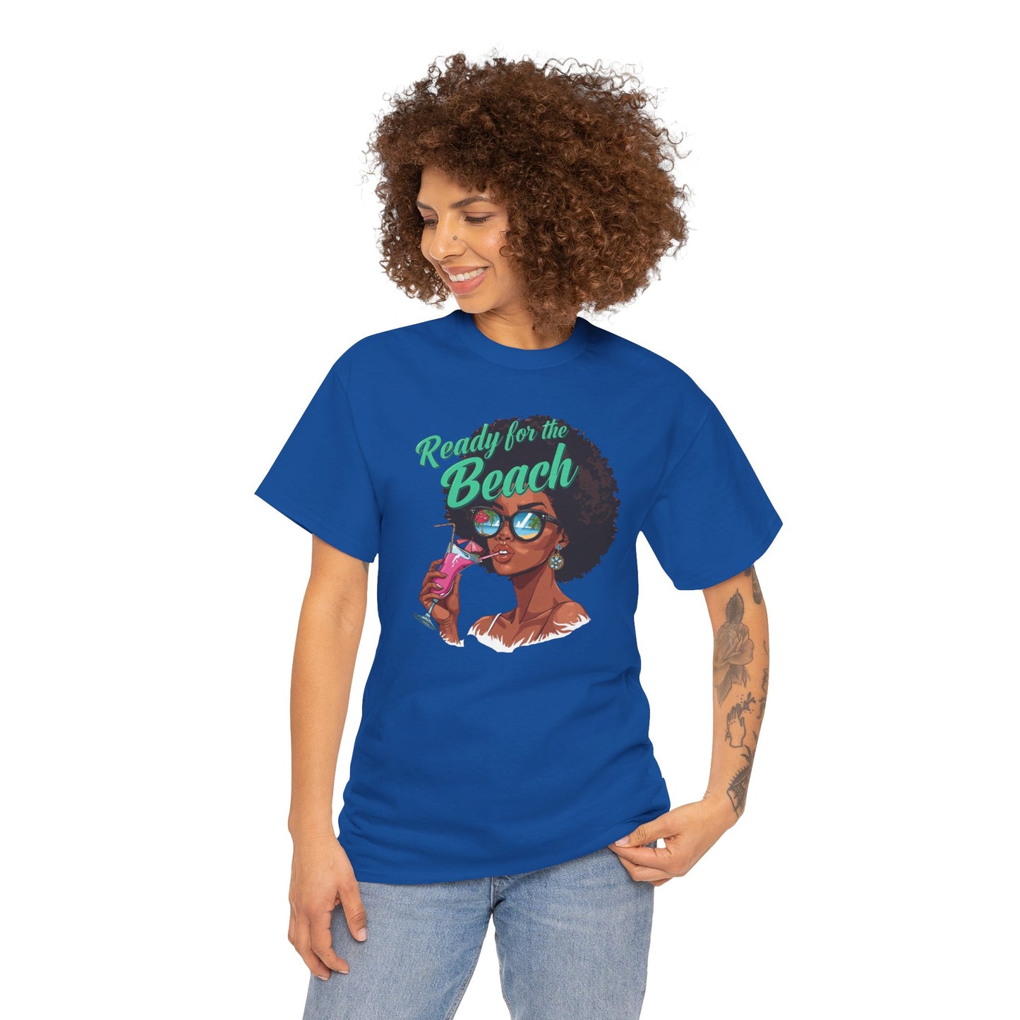 Ready for the Beach Tee — Afro Woman Sunglasses & Cocktail Graphic