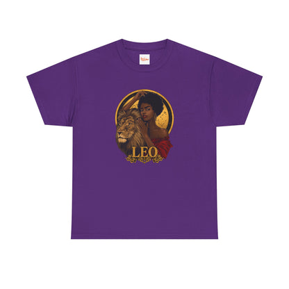 Leo Zodiac Art Nouveau T-Shirt — African American Woman & Lion Graphic