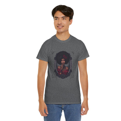 Gothic Afro Rose T-Shirt — Gothic Black Woman Graphic Tee