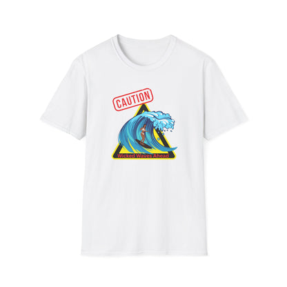 Surfer Caution Unisex T-Shirt - Wicked Waves Ahead Graphic