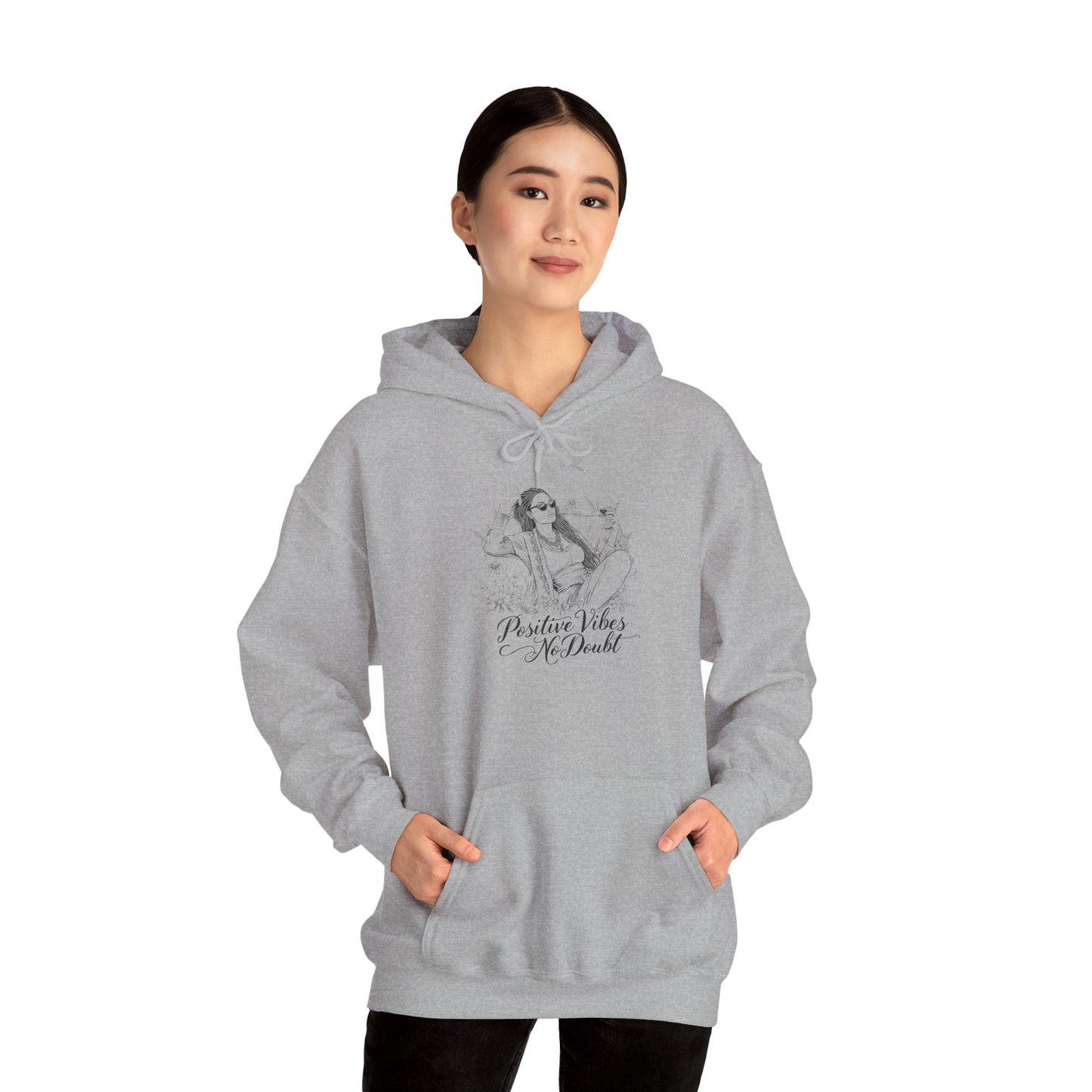 Positive Vibes No Doubt Sweatshirt - African American Woman Relaxing with Wine & Flowers