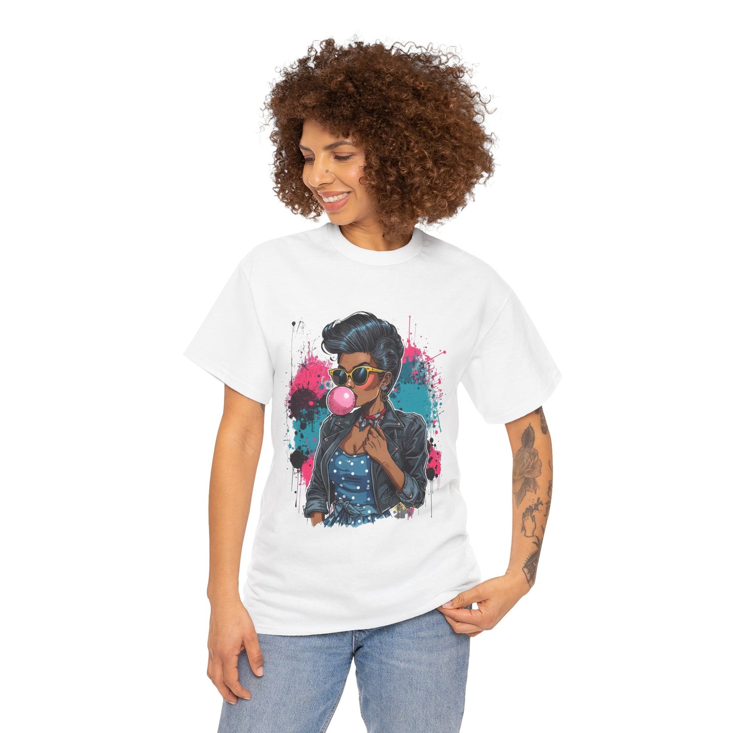 Bubblegum Pop Tee — African American Woman Graphic Paint-Splatter Design