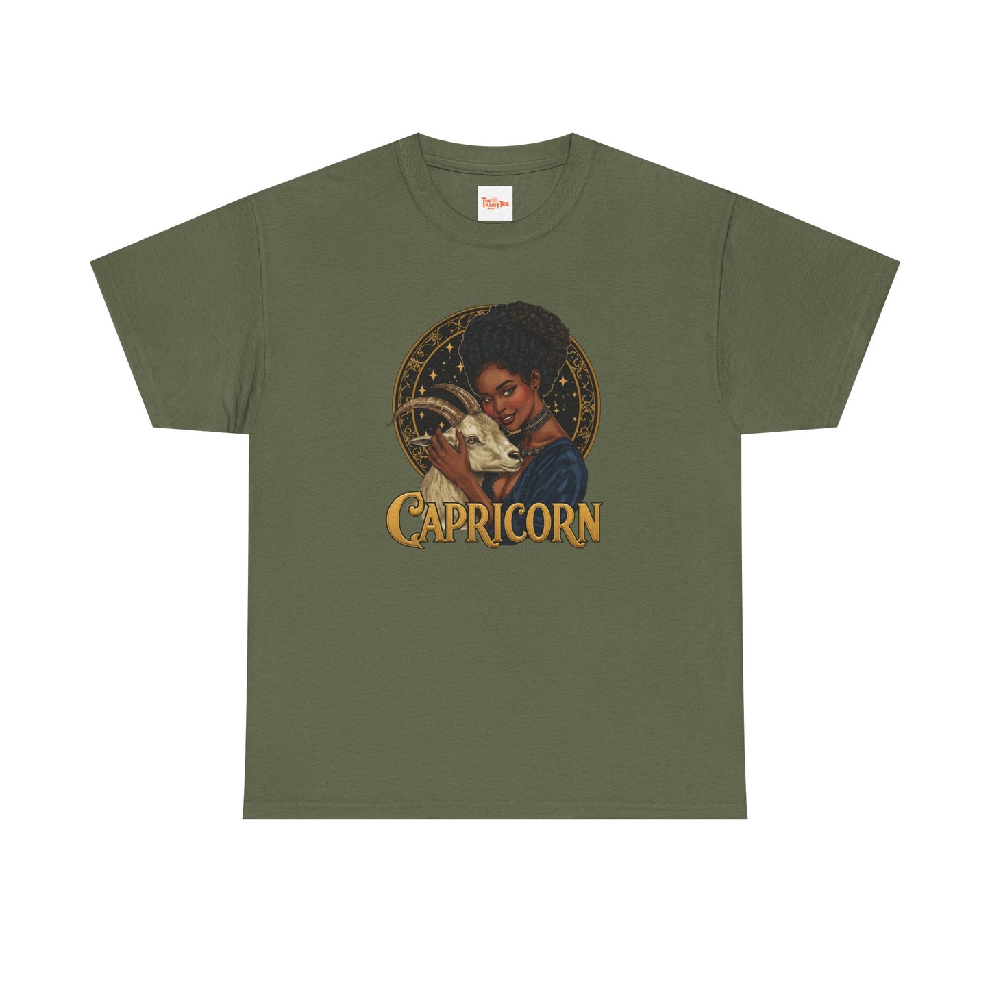 Capricorn Art Nouveau Tee — African American Woman with Goat Zodiac Graphic