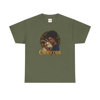 Capricorn Art Nouveau Tee — African American Woman with Goat Zodiac Graphic