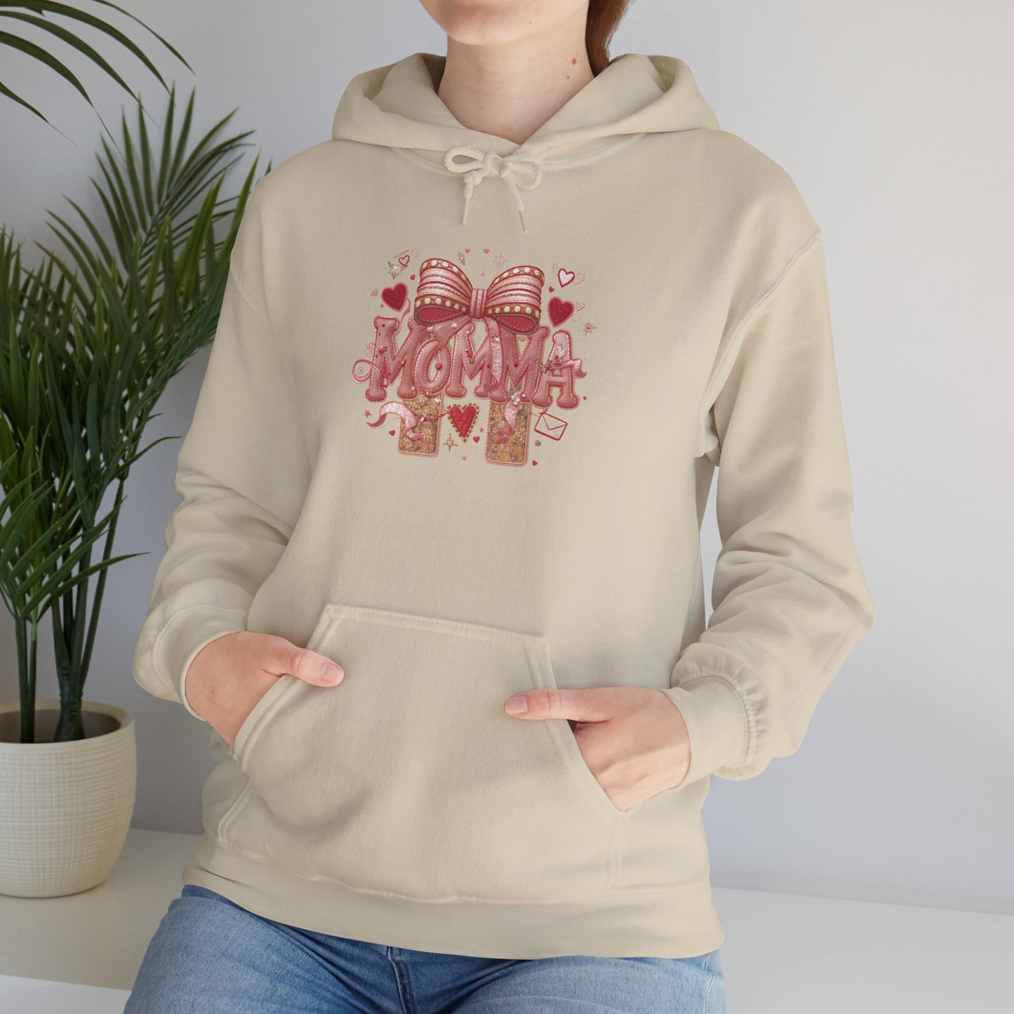 Momma Pink Ribbon Heart Hoodie — Breast Cancer Awareness Sweatshirt