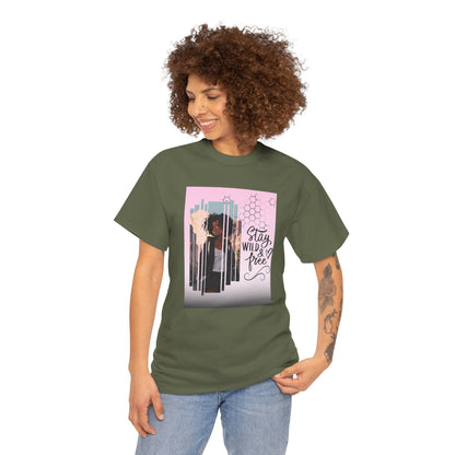 Stay Wild and Free Black Anime Girl City Graphic Tee