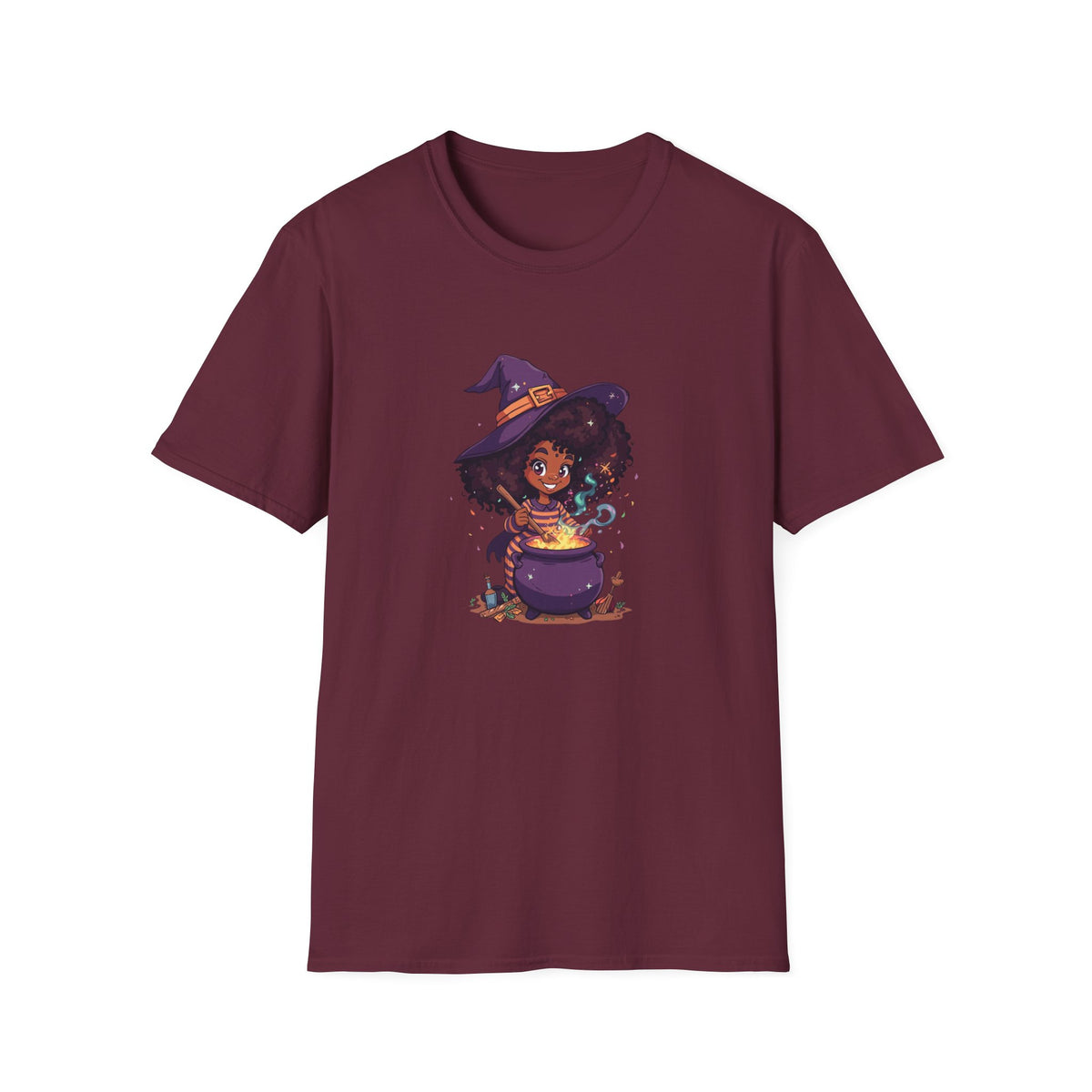 Happy Little Black Witch Stirring Cauldron