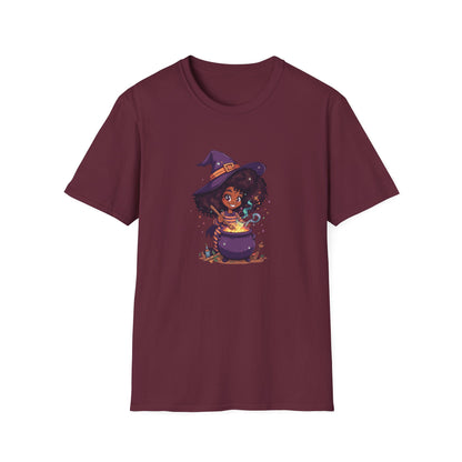 Happy Little Black Witch Stirring Cauldron