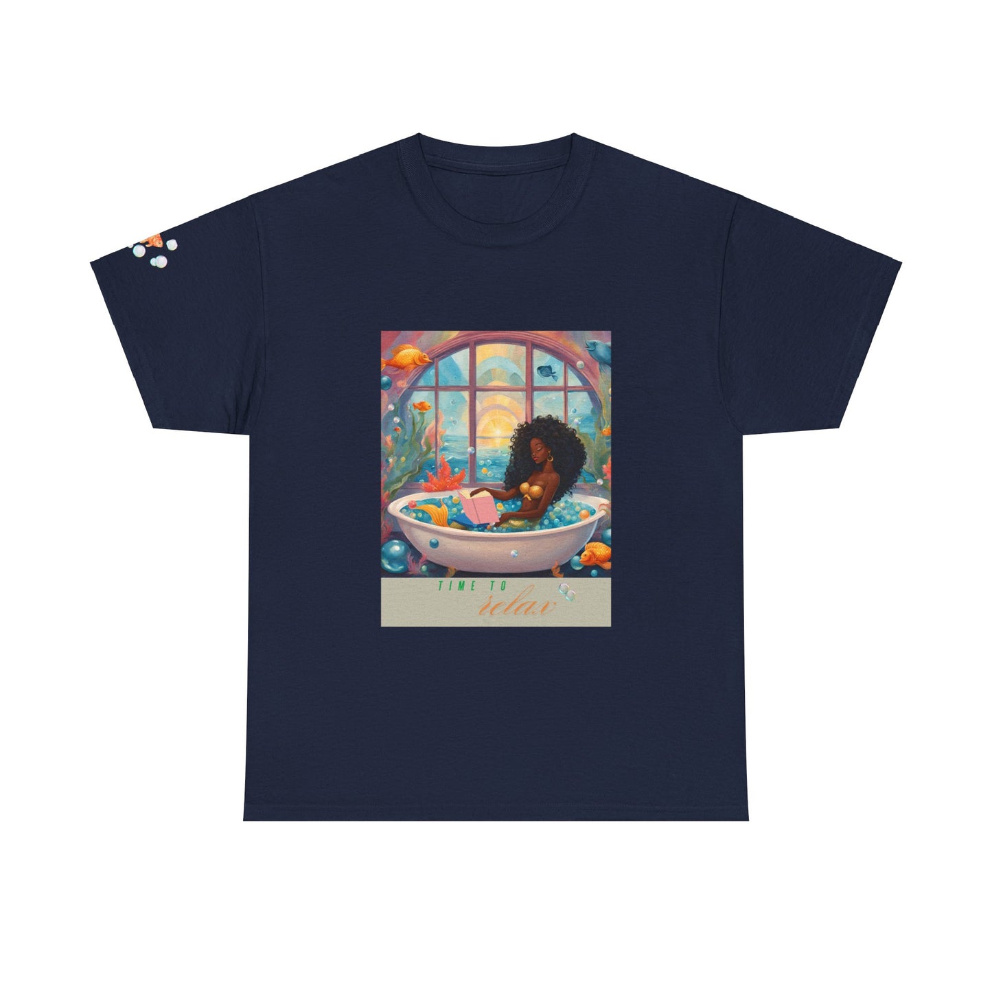 Tee - Time to Relax Black Mermaid in a Bathtub Graphic Shirt