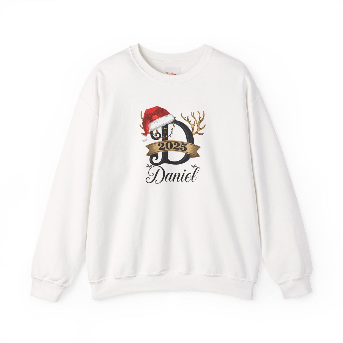 Personalized Christmas Monogram Sweatshirt — Antlers, Santa Hat & Lights