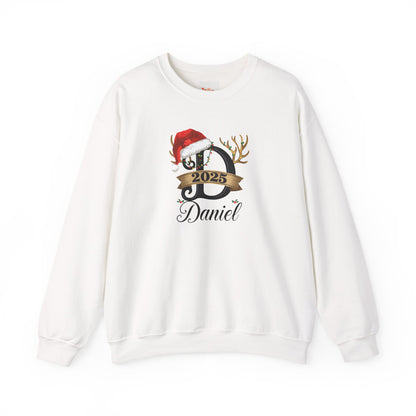 Personalized Christmas Monogram Sweatshirt — Antlers, Santa Hat & Lights