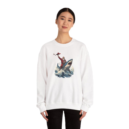 Santa Riding a Shark Sweatshirt — Funny Holiday Shark Claus Crewneck
